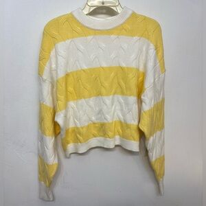 No Boundaries Yellow& White Horizontal Stripe Knit Crewneck Sweater Woman XS NWT
